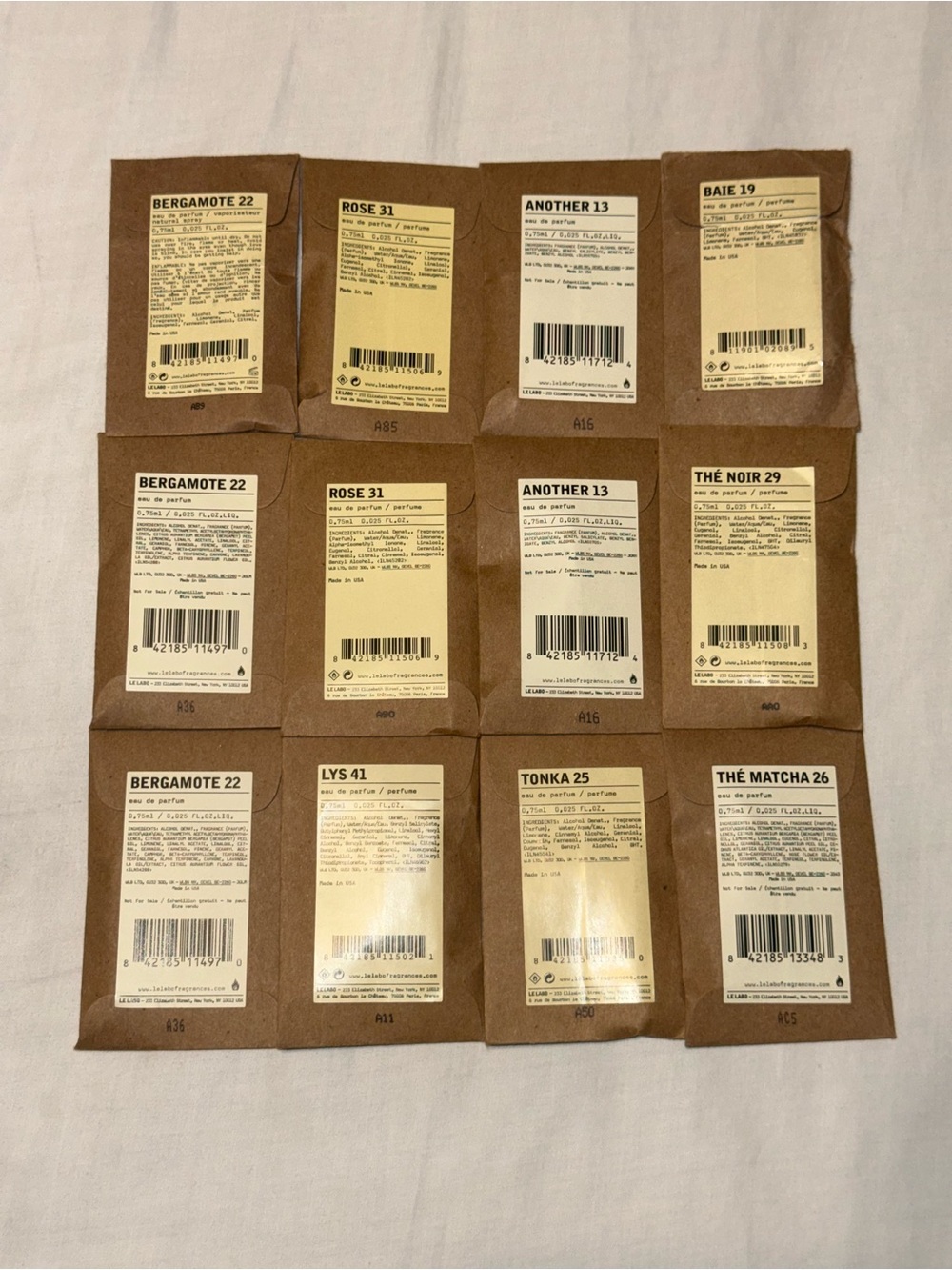 LE LABO Sample Size Set of 12 (0.75 ml each)
